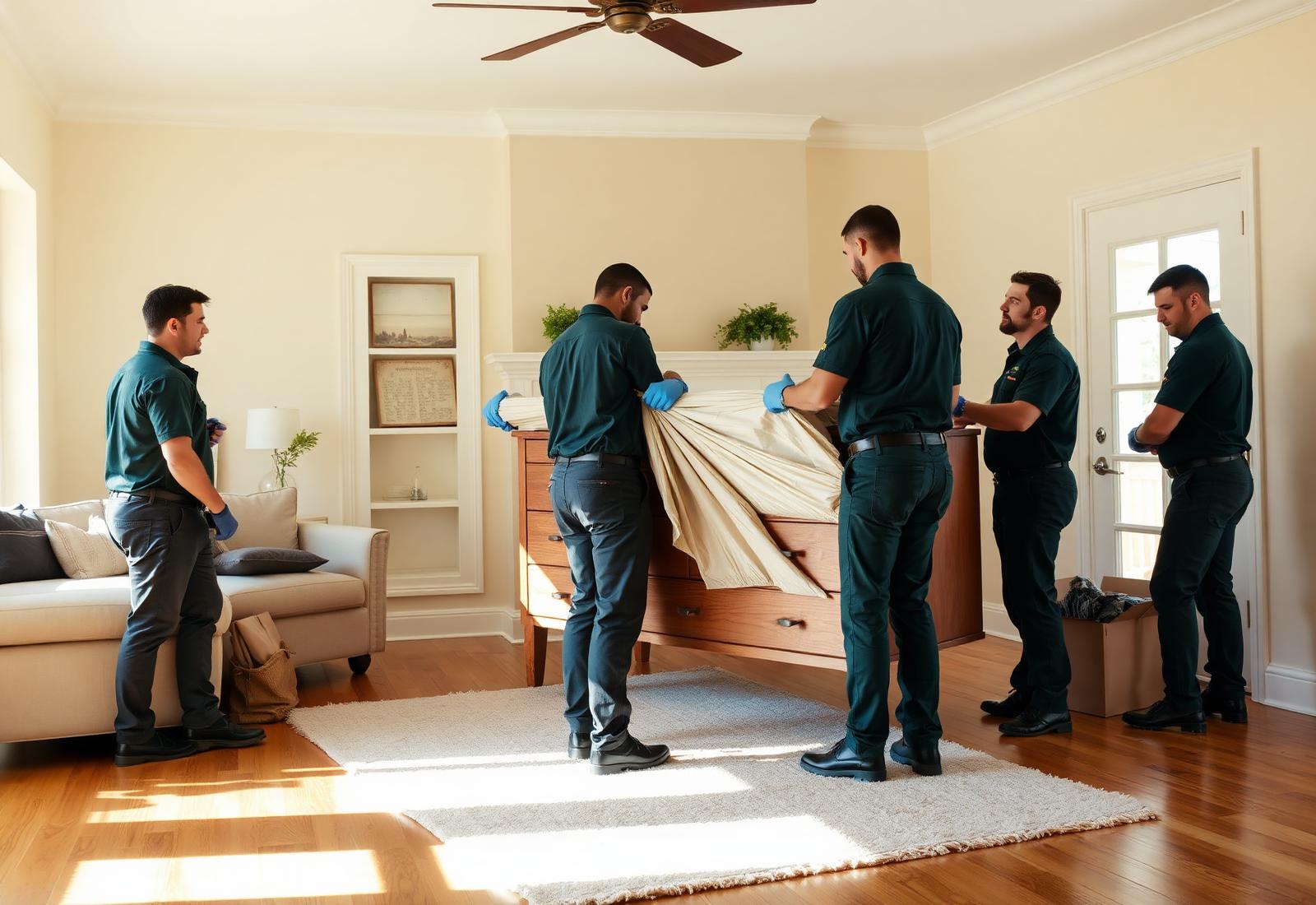 Woodlands Moving Pine Ridge crew wrapping furniture in a Woodlands, TX home